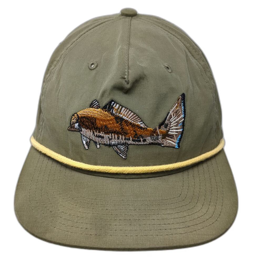Duck Camp 5 Panel Green One Size Fish Embroidery Rope Snapback Performance Hat